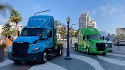 Electric and zero-emission vehicles line up outside of ACT Expo 2021 in Long Beach. Electric and zero-emission vehicles line up outside of ACT Expo 2021 in Long Beach.