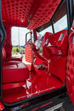 The showstopping red interior of the 2020 Peterbilt 389 Best of Show winner. The showstopping red interior of the 2020 Peterbilt 389 Best of Show winner.