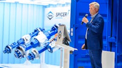 Tim Farney, VP of global sales and product strategy for Dana, introduces Dana's latest e-powertrain offerings during ACT Expo 2021. Tim Farney, VP of global sales and product strategy for Dana, introduces Dana's latest e-powertrain offerings during ACT Expo 2021.