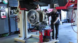 TranSource uses full truck lifts in their facilities to assist in AMT services and inspection.
