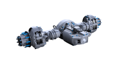 Meritor is currently developing three different electric powertrain platforms: the 12Xe, 14Xe, and 17Xe. The 12Xe is focused on Class 4-5 vehicles; the 14Xe (pictured here) is for Class 6-7 vehicles, or Class 8 as a tandem; the 17Xe is for Class 8 single axle applications. Meritor is currently developing three different electric powertrain platforms: the 12Xe, 14Xe, and 17Xe. The 12Xe is focused on Class 4-5 vehicles; the 14Xe (pictured here) is for Class 6-7 vehicles, or Class 8 as a tandem; the 17Xe is for Class 8 single axle applications.