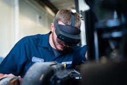 To increase the impact and scope of training sessions, instructors at Penske are donning Microsoft HoloLens 2 devices on their heads, giving trainees a first-person view of a training tasks. And they reach several trainees at a time, who are watching the instructor on the XRMentor platform from a smart device or laptop.