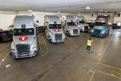 Torc's fleet of Freightliner Cascadias is equipped with lidar, radar, HD cameras, and other sensors. Torc's fleet of Freightliner Cascadias is equipped with lidar, radar, HD cameras, and other sensors.