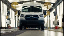 The new E-Transit coming off the assembly line at Ford's Kansas City-area plant. The new E-Transit coming off the assembly line at Ford's Kansas City-area plant.