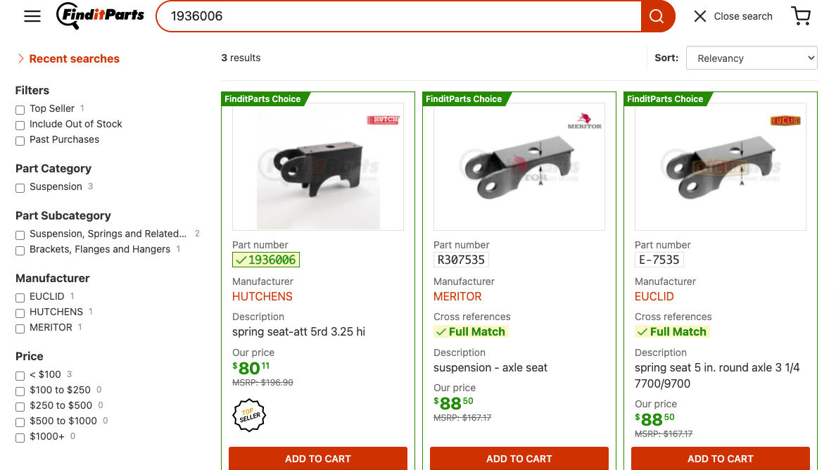 Third-party ecommerce sites help buyers compare parts for the best price, availability, and compatibility.