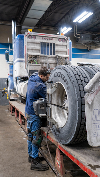 Lasers mounted to the wheel help a technician get a precise alignment. The tech should always test drive the truck after to ensure accuracy. Lasers mounted to the wheel help a technician get a precise alignment. The tech should always test drive the truck after to ensure accuracy.