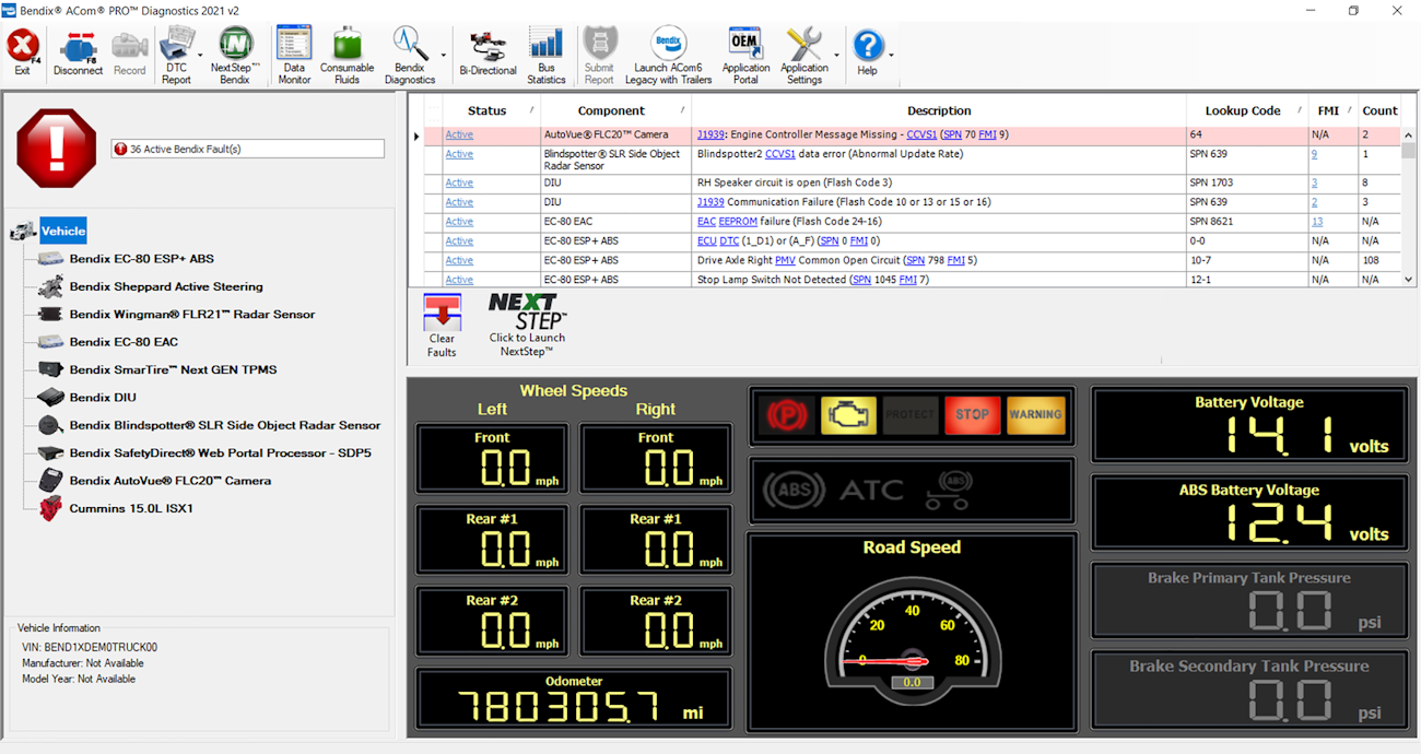 The ACom PRO software automatically detects and gathers active and inactive DTCs from all Bendix ECUs on the vehicle. The ACom PRO software automatically detects and gathers active and inactive DTCs from all Bendix ECUs on the vehicle.