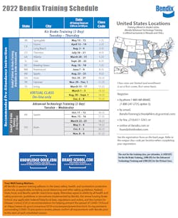 Bendix 2022 Training Schedule Bendix 2022 Training Schedule