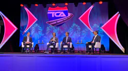 Panelists during Truckload 2022 discussed the realities of autonomous trucking. Pictured (Left to Right) are Wiley Deck, VP of government affairs and public policy, Plus.ai; Charlie Jatt, head of commercialization for trucking, Waymo; Dima Kislovskiy, VP of truck programs, Aurora; and session moderator Dave Williams, Senior VP, equipment and government relations, Knight-Swift Transportation.