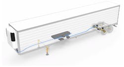 The TRAKr regeneration process harnesses the kinetic energy generated by the rotation of the tires and transforms it into electrical energy. That energy is stored in a lithium-ion battery system on the trailer, which then provides power for auxiliary devices such as a TRU. The TRAKr regeneration process harnesses the kinetic energy generated by the rotation of the tires and transforms it into electrical energy. That energy is stored in a lithium-ion battery system on the trailer, which then provides power for auxiliary devices such as a TRU.