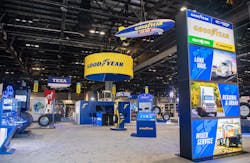 Goodyear's display at TMC 2022 in Orlando, Florida. Goodyear's display at TMC 2022 in Orlando, Florida.