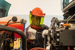 Nacarato Truck Centers uses barricades to cordon off the dedicated EV bays to ensure only trained and certified technicians can work on them. Nacarato Truck Centers uses barricades to cordon off the dedicated EV bays to ensure only trained and certified technicians can work on them.