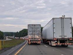 Truck traffic backed up on Interstate 80. Truck traffic backed up on Interstate 80.