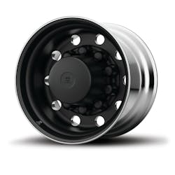 The 22.5” by 14” truck wheel weighs 49 lbs., three pounds lighter than its predecessor and made with proprietary MagnaForce alloy, provides a 12,800-lb. load rating. The 22.5” by 14” truck wheel weighs 49 lbs., three pounds lighter than its predecessor and made with proprietary MagnaForce alloy, provides a 12,800-lb. load rating.