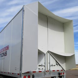 The Booster-Tail from AeroVolution demonstrated a fuel savings of 5.04 gallons per 1,000 miles in track testing. The Booster-Tail from AeroVolution demonstrated a fuel savings of 5.04 gallons per 1,000 miles in track testing.