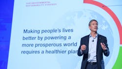 Cummins CEO Tom Linebarger gives a keynote address during the final main stage event of ACT Expo 2022. Cummins CEO Tom Linebarger gives a keynote address during the final main stage event of ACT Expo 2022.