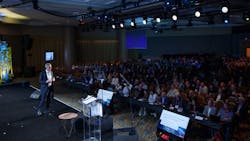 Cummins CEO Tom Linebarger gives the final keynote address of ACT Expo 2022. Cummins CEO Tom Linebarger gives the final keynote address of ACT Expo 2022.