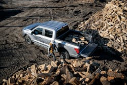 The battery-electric Ford Pro F-150 Lightning features 452 hp and 775 lb.-ft. of torque for the standard range battery. The extended-range option offers 580 hp. The battery-electric Ford Pro F-150 Lightning features 452 hp and 775 lb.-ft. of torque for the standard range battery. The extended-range option offers 580 hp.