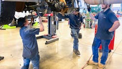 Diesel students at NVI-Blairsville perform some hands on whee;-end maintenance. The full program covers everything from electrical system basics to engine teardowns, and takes six months.