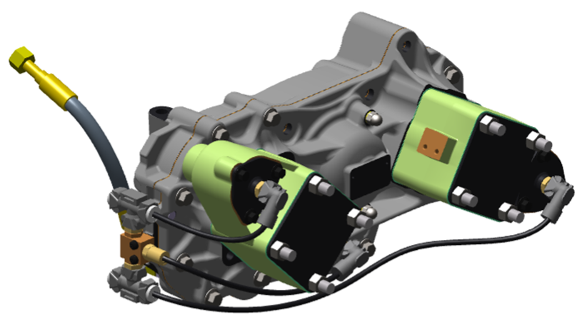 Volvo&rsquo;s transmission PTO T4X-J2X (PTRD-D3), a transmission-mounted clutch dependent power take-off (PTO) with two independently clutched rearward facing DIN connections.