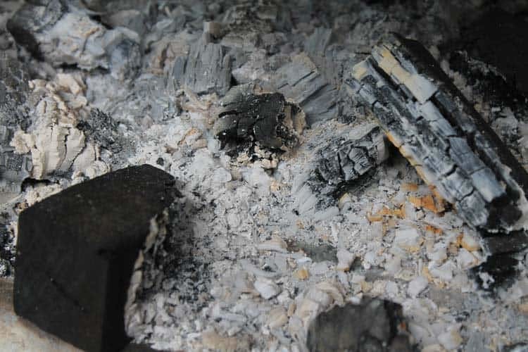 Figure 3- This image represents the aftermath of a clean burn, with the white/grey representing ash, and the black wood chunks representing leftover fuel particulate.