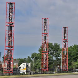 Pitt Ohio employs eight 60-ft. WindStax turbines, along with solar panels, to power the Cleveland shop and terminal, as well as its electric trucks. Pitt Ohio employs eight 60-ft. WindStax turbines, along with solar panels, to power the Cleveland shop and terminal, as well as its electric trucks.