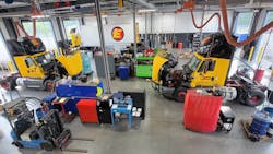 The Estes Express Lines fleet of more than 9,000 tractors and 36,000 trailers is serviced at 82 shops by nearly 800 technicians. The Estes Express Lines fleet of more than 9,000 tractors and 36,000 trailers is serviced at 82 shops by nearly 800 technicians.