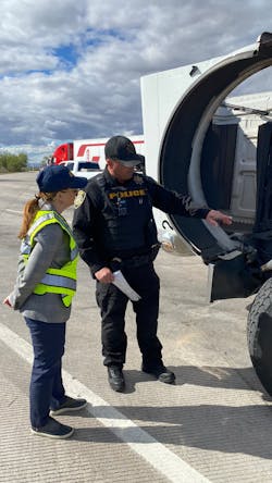 Robin Hutcheson observes a commercial vehicle inspection after becoming FMCSA acting administrator. Robin Hutcheson observes a commercial vehicle inspection after becoming FMCSA acting administrator.