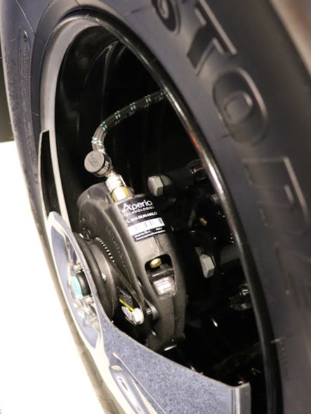 Aperia&apos;s Halo Tire Inflator mounts to tractor or trailer wheels, providing automatic inflation when tire pressure decreases.