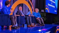 Neil Abt of Isaac (left) moderates a panel on trucking industry issues and economics with ATA Chief Economist Bob Costello (center) and Rebecca Brewster, president and COO of the American Transportation Research Institute. Neil Abt of Isaac (left) moderates a panel on trucking industry issues and economics with ATA Chief Economist Bob Costello (center) and Rebecca Brewster, president and COO of the American Transportation Research Institute.
