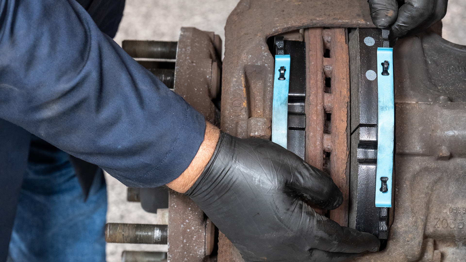 Kevin Pfost, Bendix&rsquo;s coordinator of technical service, performs a brake inspection.