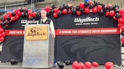 WyoTech CEO Jim Mathis gives a speech as the auto and diesel school celebrates its 90,000-sq.-ft. expansion.