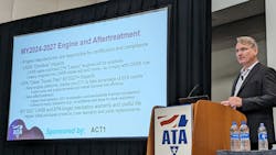 Matthew Spears discusses future engine regulations during American Trucking Associations’ 2022 Management Conference and Exhibition. Matthew Spears discusses future engine regulations during American Trucking Associations’ 2022 Management Conference and Exhibition.