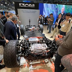 Built on the new STLA Frame body-on-frame architecture designed specifically for full-size electric vehicles, the concept incorporates the battery pack efficiently with full underbody aero panels and active diffuser. The Ram Revolution Chassis STLA Frame Platform is powered by two electric drive modules (EDMs); the concept features all-wheel-drive capability. Built on the new STLA Frame body-on-frame architecture designed specifically for full-size electric vehicles, the concept incorporates the battery pack efficiently with full underbody aero panels and active diffuser. The Ram Revolution Chassis STLA Frame Platform is powered by two electric drive modules (EDMs); the concept features all-wheel-drive capability.