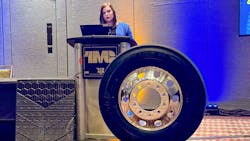 Karen Schwartz, B2B VP of marketing for Michelin North America, details the tire maker's new X Line Energy Z+ steer tire. Karen Schwartz, B2B VP of marketing for Michelin North America, details the tire maker's new X Line Energy Z+ steer tire.