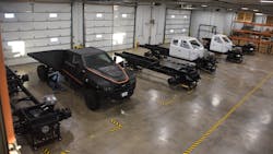 These early Zeus Z-19 Class 5 cab chassis demonstration units illustrate the various stages of assembly at the Zeus Electric Chassis Inc. shop. These early Zeus Z-19 Class 5 cab chassis demonstration units illustrate the various stages of assembly at the Zeus Electric Chassis Inc. shop.