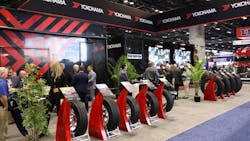 Yokohama Tire display 15 tires during the 2023 TMC Annual Meeting in Orlando, Florida, including three new tires: The 114R trailer tire, 716U UWB drive tire, and 121T 17.5-in. tire. Yokohama Tire display 15 tires during the 2023 TMC Annual Meeting in Orlando, Florida, including three new tires: The 114R trailer tire, 716U UWB drive tire, and 121T 17.5-in. tire.