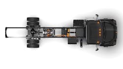 An overhead view of the chassis of the new Mack MD Electric for Classes 6-7. An overhead view of the chassis of the new Mack MD Electric for Classes 6-7.