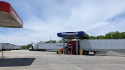 Diesel tractors refuel at a station along the Pennsylvania Turnpike. Diesel tractors refuel at a station along the Pennsylvania Turnpike.