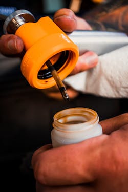 When using a vacuum pump, it’s important to make sure the tubing is fed slightly past the head of the pump to ensure that all of the oil goes into the bottle. When using a vacuum pump, it’s important to make sure the tubing is fed slightly past the head of the pump to ensure that all of the oil goes into the bottle.