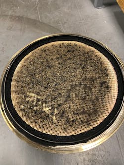 Example of a failed DPF caused by excessive soot buildup over time. When servicing older vehicles in particular, a technician should look for obvious signs of soot bypass (as shown) to know the DPF has failed and should be replaced. This is also a good time to consider replacing the DOC. Example of a failed DPF caused by excessive soot buildup over time. When servicing older vehicles in particular, a technician should look for obvious signs of soot bypass (as shown) to know the DPF has failed and should be replaced. This is also a good time to consider replacing the DOC.