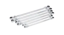 The 90-Tooth 12-Point GearBox Double Flex Ratcheting Wrenches from GEARWRENCH feature a head that flexes through 180 degrees.