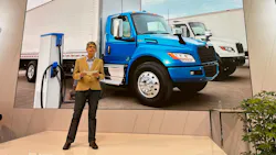 Trish Reed, VP of zero emissions for Navistar, during ACT Expo 2023. Trish Reed, VP of zero emissions for Navistar, during ACT Expo 2023.