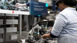 The industrialized HoloLens 2 employs what Microsoft calls “mixed reality,” laying 3D images and text on top of a user’s field of vision. The industrialized HoloLens 2 employs what Microsoft calls “mixed reality,” laying 3D images and text on top of a user’s field of vision.