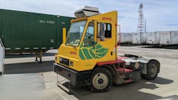 DHL has electrified half of its yard tractor fleet. The pictured puller is from Orange EV.