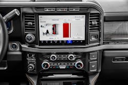 The 2023 Super Duty's touchscreen is ideal for displaying several metrics, including onboard scales and set-up and calibration. The 2023 Super Duty's touchscreen is ideal for displaying several metrics, including onboard scales and set-up and calibration.