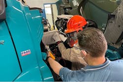 Technicians perform maintenance and repairs on customers’ Volvo VNR Electric trucks at one of the OEM’s certified EV dealerships. Technicians perform maintenance and repairs on customers’ Volvo VNR Electric trucks at one of the OEM’s certified EV dealerships.