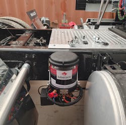 The Multi-Line Spyder is Lubecore’s best-suited automated lubrication system for medium and heavy-duty vehicles. The system installs on the frame of the vehicle to provide a steady supply of grease to up to 72 grease points. At the heart of the system is a pressurized reservoir with a pump that distributes grease through a series of hoses. The system is electrically powered, and includes a timer that is programmable by a magnet. The Multi-Line Spyder is Lubecore’s best-suited automated lubrication system for medium and heavy-duty vehicles. The system installs on the frame of the vehicle to provide a steady supply of grease to up to 72 grease points. At the heart of the system is a pressurized reservoir with a pump that distributes grease through a series of hoses. The system is electrically powered, and includes a timer that is programmable by a magnet.