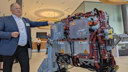 Thomas Wintrich, Bosch’s head of Fuel Cell Mobility Solutions, goes over a fuel cell power module at the company’s Stuttgart-Feuerbach plant. Thomas Wintrich, Bosch’s head of Fuel Cell Mobility Solutions, goes over a fuel cell power module at the company’s Stuttgart-Feuerbach plant.
