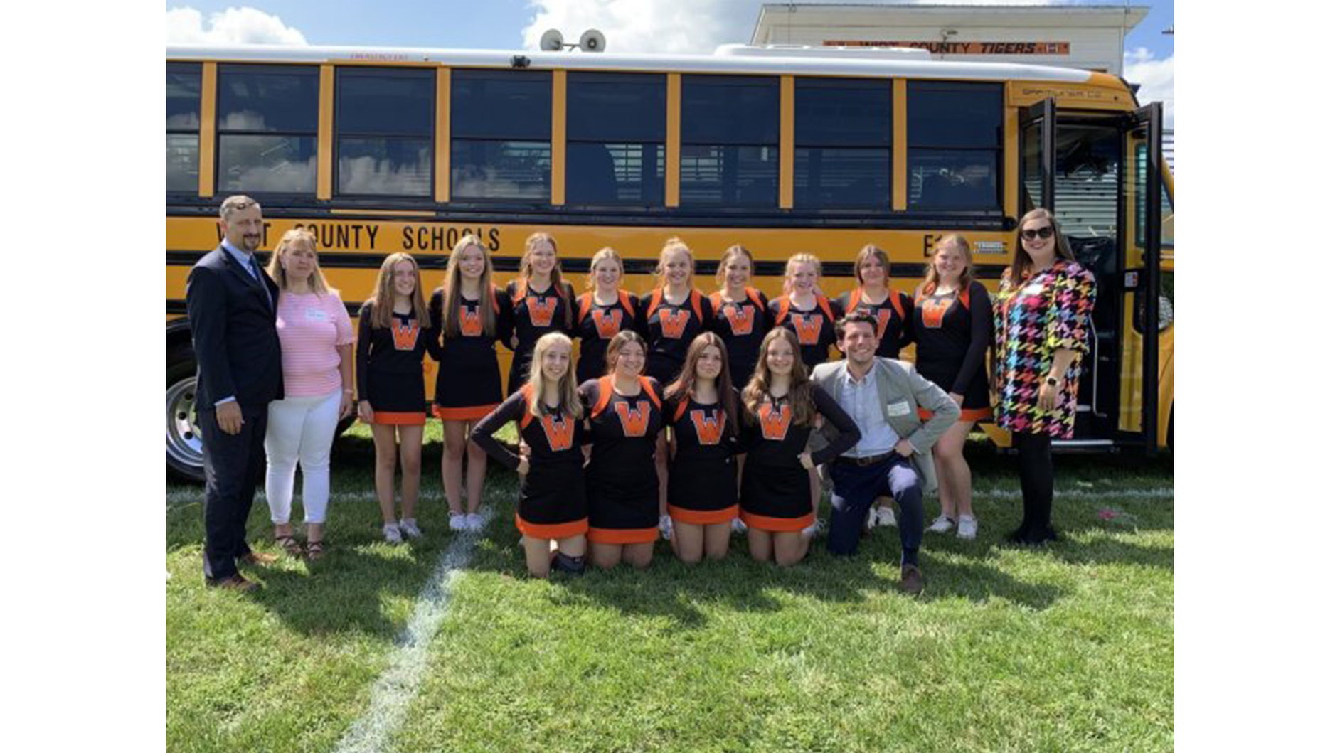 EPA Regional Admin. Adam Ortiz with Wirt High School cheerleaders, Mayor Bobbi Moore, and representatives from Senator Shelley Capito's office & Senator Joe Manchin's office.